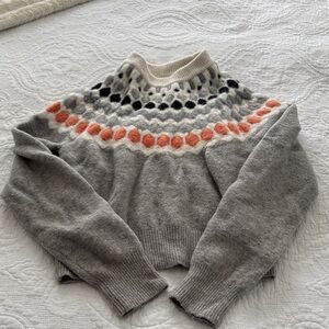 Club Monaco Gray and Orange Patterned Turtleneck Sweater